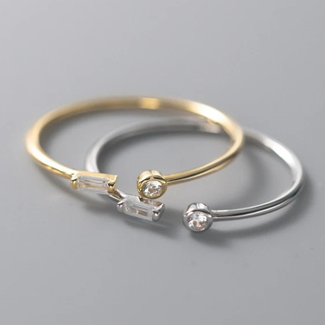 Adjustable Silver-tone Ring with 2 Beautiful Cubic Zirconias