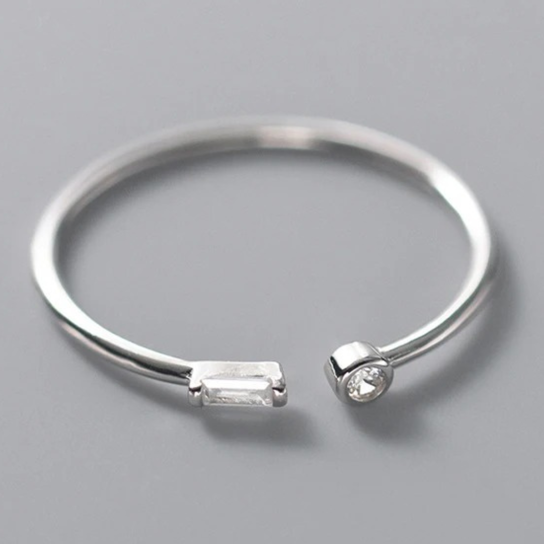 Adjustable Silver-tone Ring with 2 Beautiful Cubic Zirconias