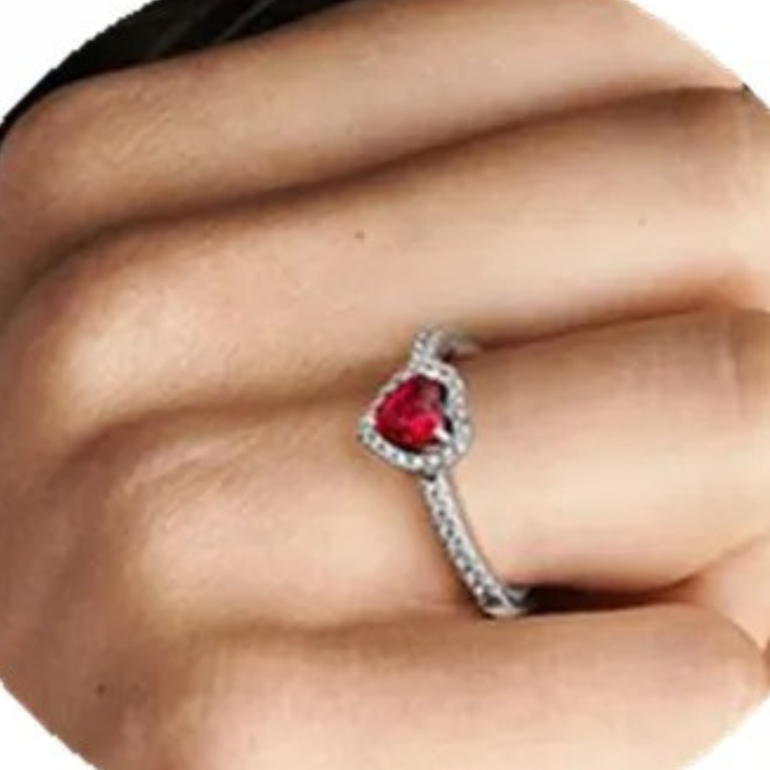 Silver-tone Ruby Heart Ring