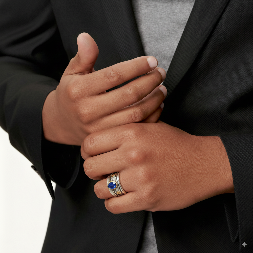Vintage Silver-tone Blue Blue Accent Ring