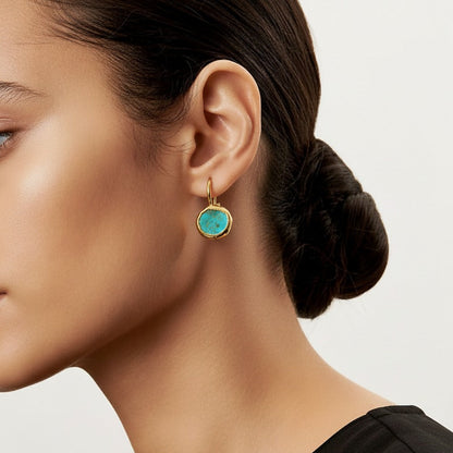 Gold-tone Blue-Green Stone Earrings