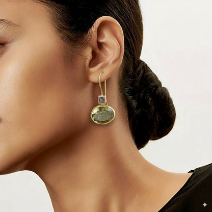 Vintage Gold-tone Green Crystal Earrings