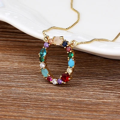 Gold-tone Initial and Accent Stone Necklace
