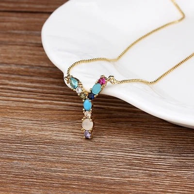 Gold-tone Initial and Accent Stone Necklace