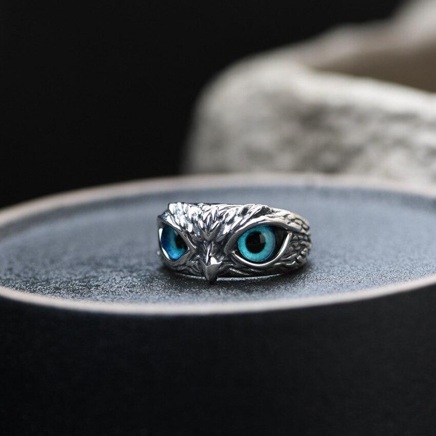 Adjustable lucky Silver-tone and Iridescent owl ring