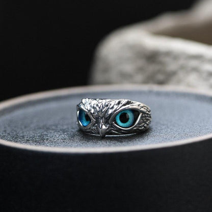 Adjustable lucky Silver-tone and Iridescent owl ring