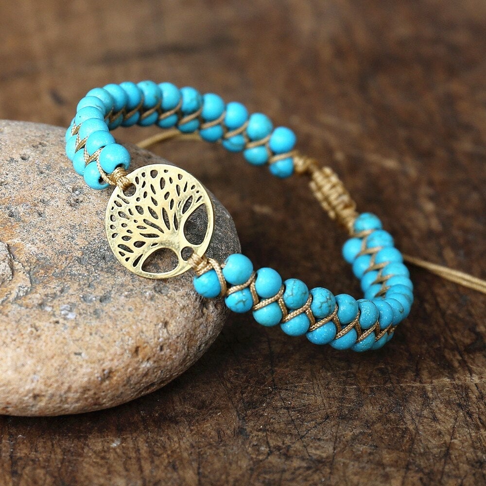 Blue-Green Stone Tree of Life Bracelet
