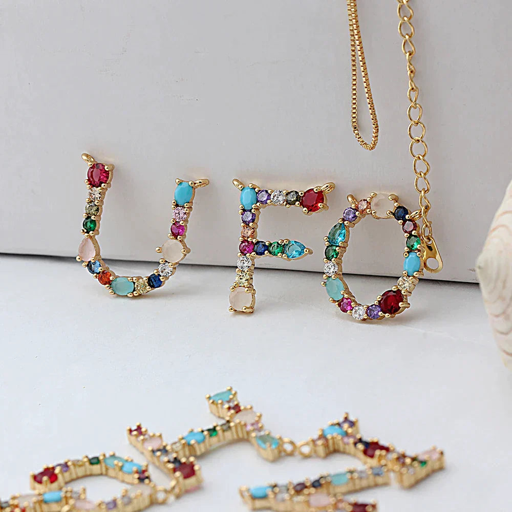 Gold-tone Initial and Accent Stone Necklace