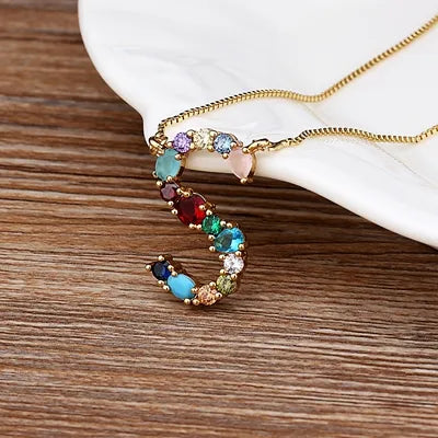 Gold-tone Initial and Accent Stone Necklace