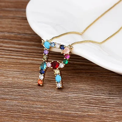 Gold-tone Initial and Accent Stone Necklace