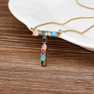 Gold-tone Initial and Accent Stone Necklace