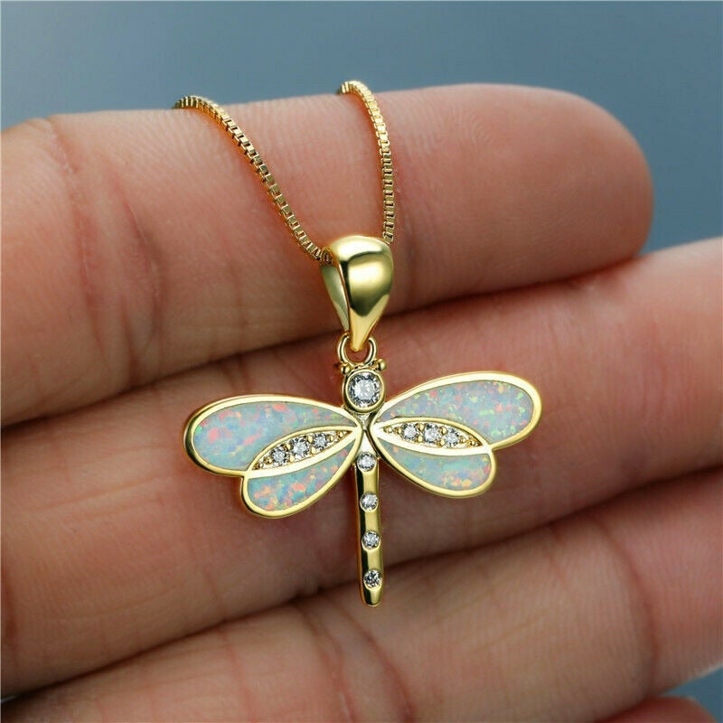 Gold-tone Dragonfly Necklace with Iridescent