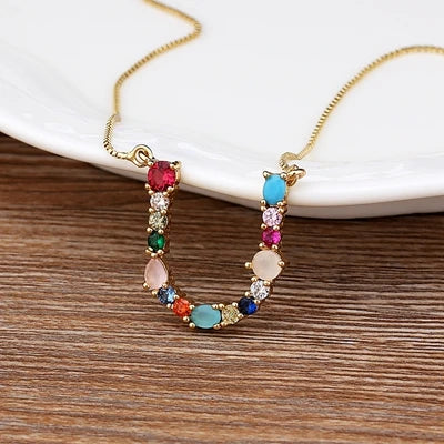 Gold-tone Initial and Accent Stone Necklace