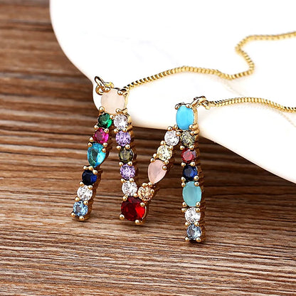 Gold-tone Initial and Accent Stone Necklace