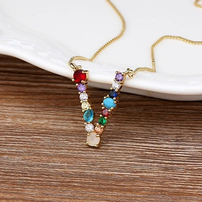 Gold-tone Initial and Accent Stone Necklace