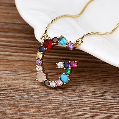 Gold-tone Initial and Accent Stone Necklace