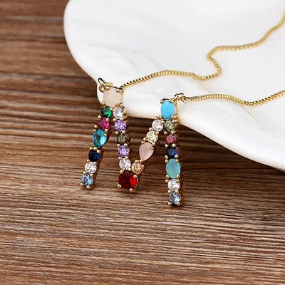 Gold-tone Initial and Accent Stone Necklace