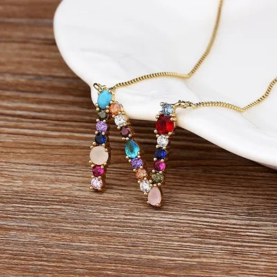 Gold-tone Initial and Accent Stone Necklace