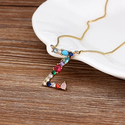 Gold-tone Initial and Accent Stone Necklace