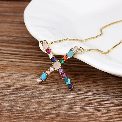 Gold-tone Initial and Accent Stone Necklace