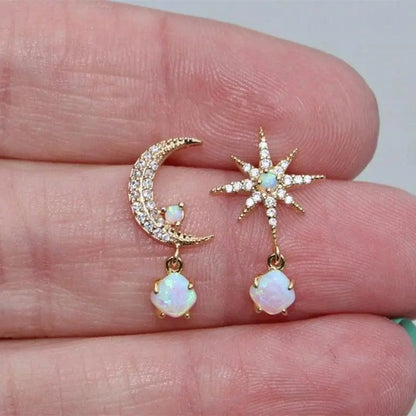 Gold-tone and Iridescent Moon and Star Earrings