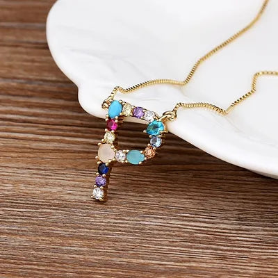 Gold-tone Initial and Accent Stone Necklace