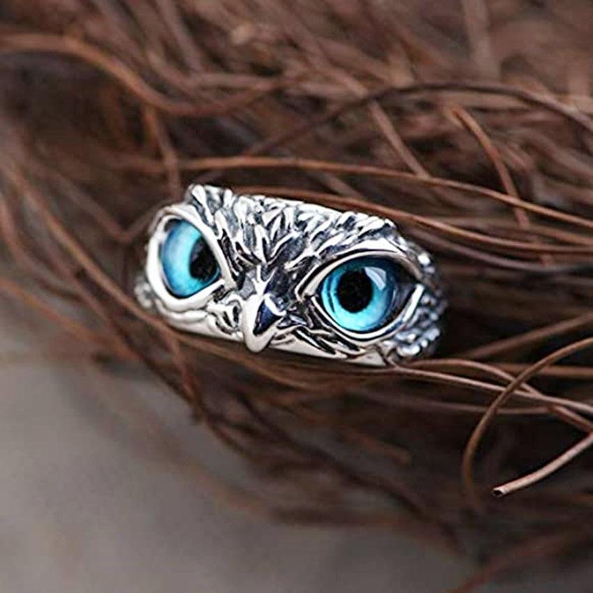 Adjustable lucky Silver-tone and Iridescent owl ring