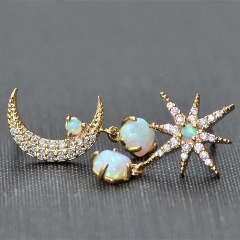 Gold-tone and Iridescent Moon and Star Earrings