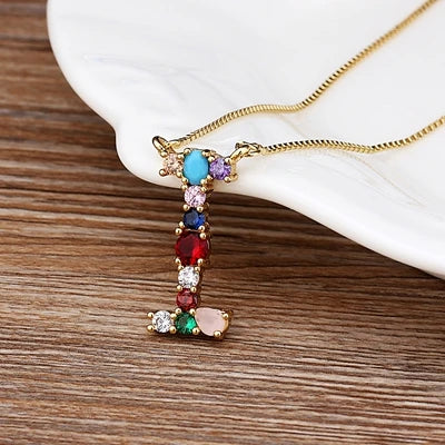 Gold-tone Initial and Accent Stone Necklace
