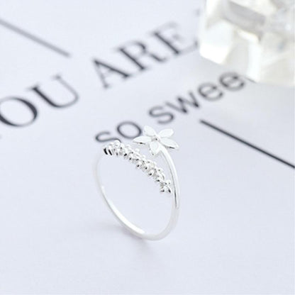 Adjustable Silver-tone hand-painted enamel wildflower ring