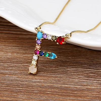 Gold-tone Initial and Accent Stone Necklace