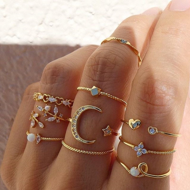 Pack of 10 Bohemian Silver color and Golden Rings