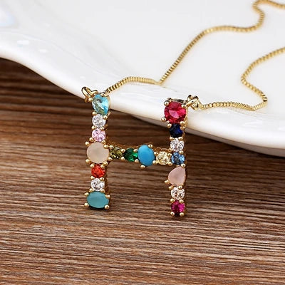 Gold-tone Initial and Accent Stone Necklace