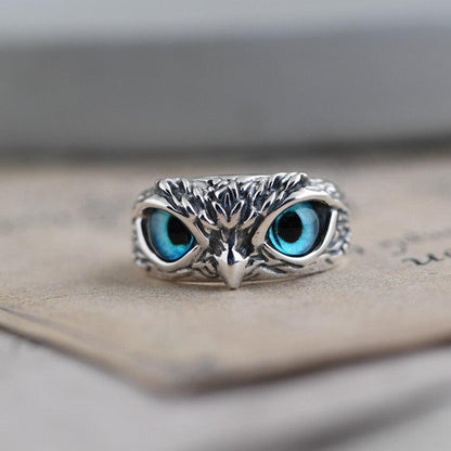 Adjustable Lucky Owl Silver-tone and Iridescent Ring