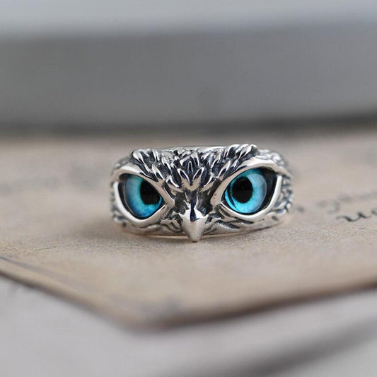 Adjustable Lucky Owl Silver-tone and Iridescent Ring