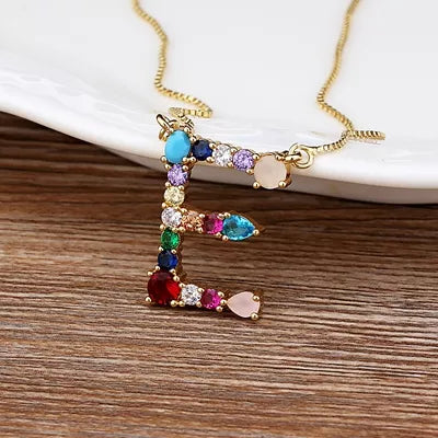 Gold-tone Initial and Accent Stone Necklace
