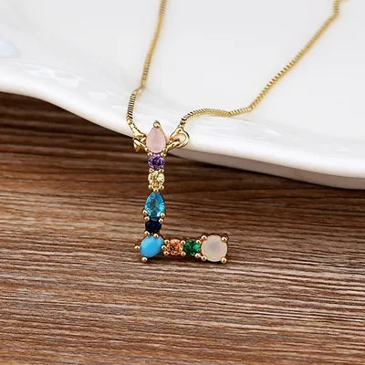 Gold-tone Initial and Accent Stone Necklace