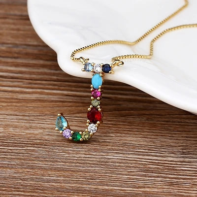 Gold-tone Initial and Accent Stone Necklace