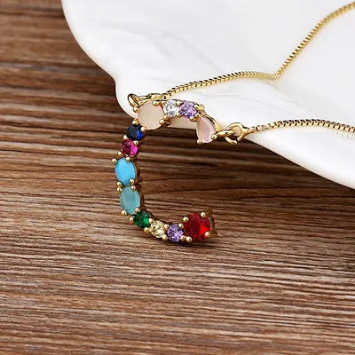 Gold-tone Initial and Accent Stone Necklace