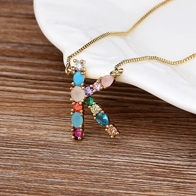 Gold-tone Initial and Accent Stone Necklace