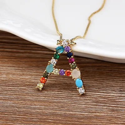 Gold-tone Initial and Accent Stone Necklace