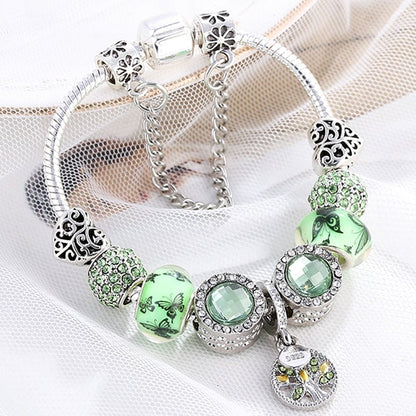 Silver-tone and Green Crystal Bracelet