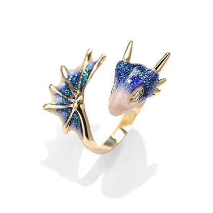 Adjustable Silver-tone and Enamel Dragon Ring