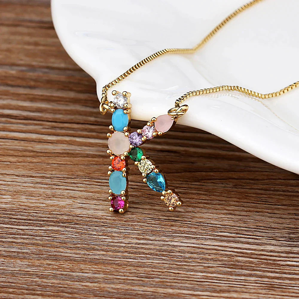 Gold-tone Initial and Accent Stone Necklace