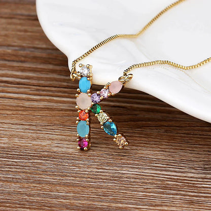 Gold-tone Initial and Accent Stone Necklace