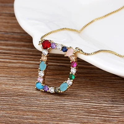 Gold-tone Initial and Accent Stone Necklace