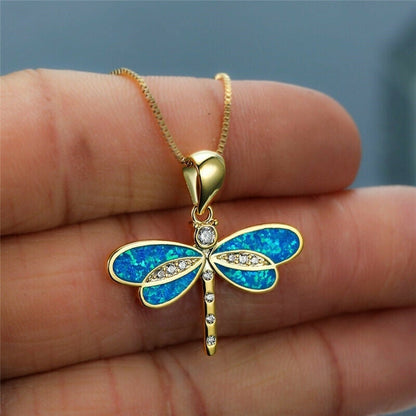 Gold-tone dragonfly necklace with Iridescent