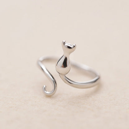 Adjustable Silver-tone Cat-Shaped Ring