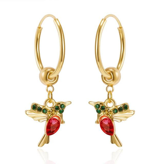 Limited edition flying hummingbird earrings with double-set cubic zirconia