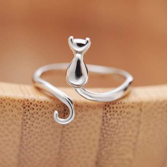 Adjustable Silver-tone Cat-Shaped Ring